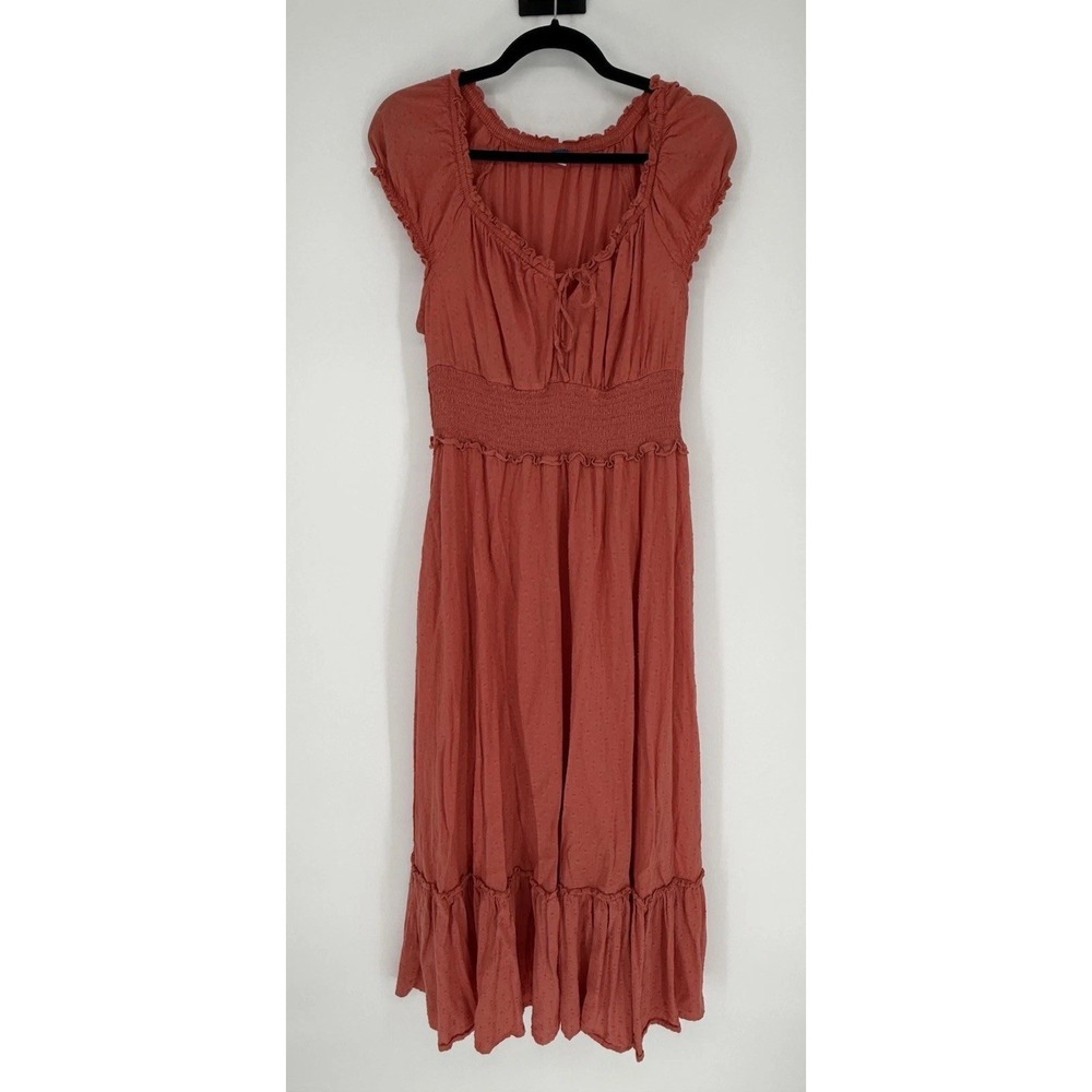 Old Navy Dress Womens M Sugar Poppy Waist Swiss Clip Dot Flare Boho Cottagecore